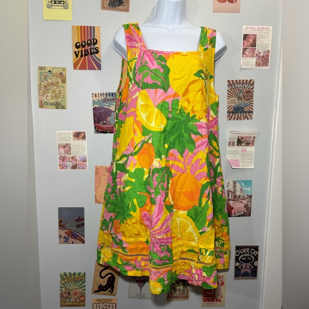 C&C California Yellow Pink Green Tropical Linen Sundress
